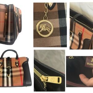 Burberry Multicolor Check Satchel with Black Trim and Gold Hardware